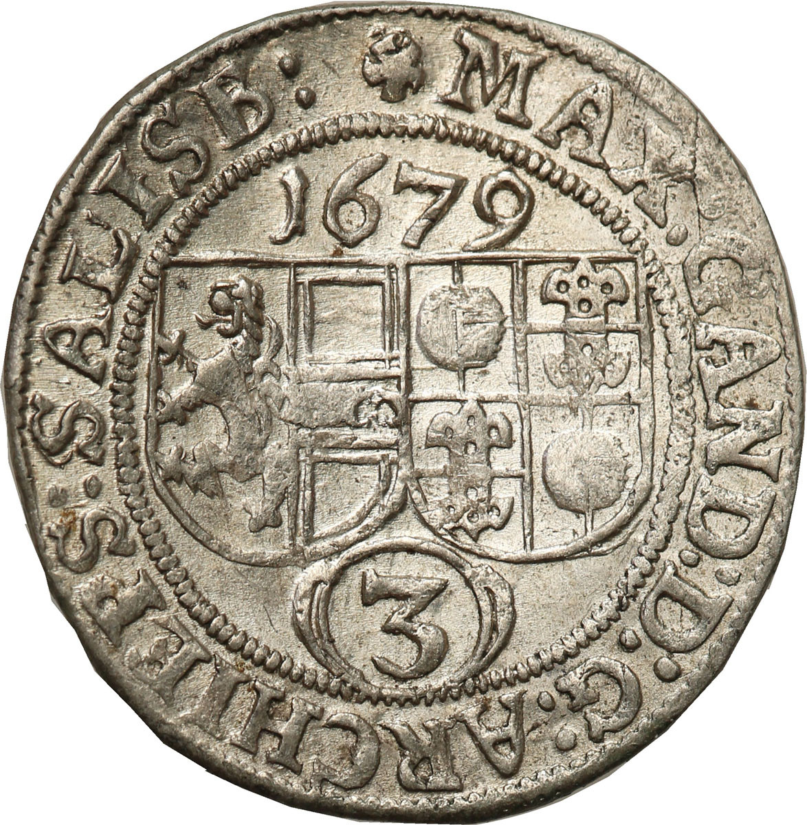 Austria, Salzburg. 3 krajcary 1679, Salzburg